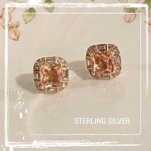 EJI Pink Morganite & White CZ Rose Gold Wash Sterling Silver Post Earrings